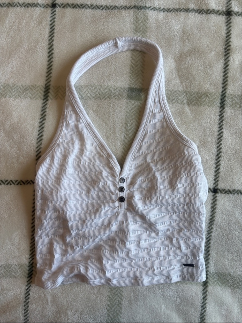 Hollister White Ribbed Halter Tank with Button Front
